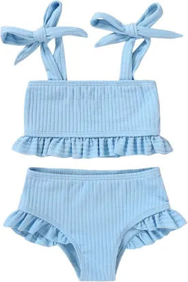 YOUNGER TREE Toddler Girls Two Pieces Swimsuit Color Block Stripe Swimwear Summer Beach Bathing Suit 18M-5T
