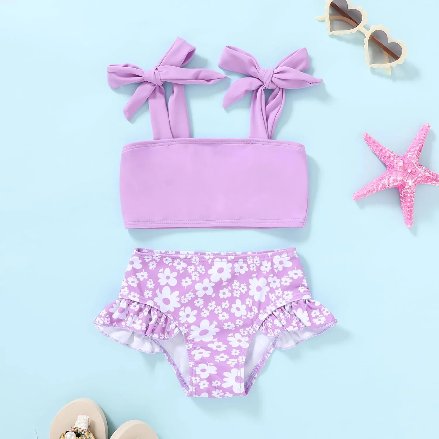 YOUNGER TREE Toddler Girls Two Pieces Swimsuit Color Block Stripe Swimwear Summer Beach Bathing Suit 18M-5T
