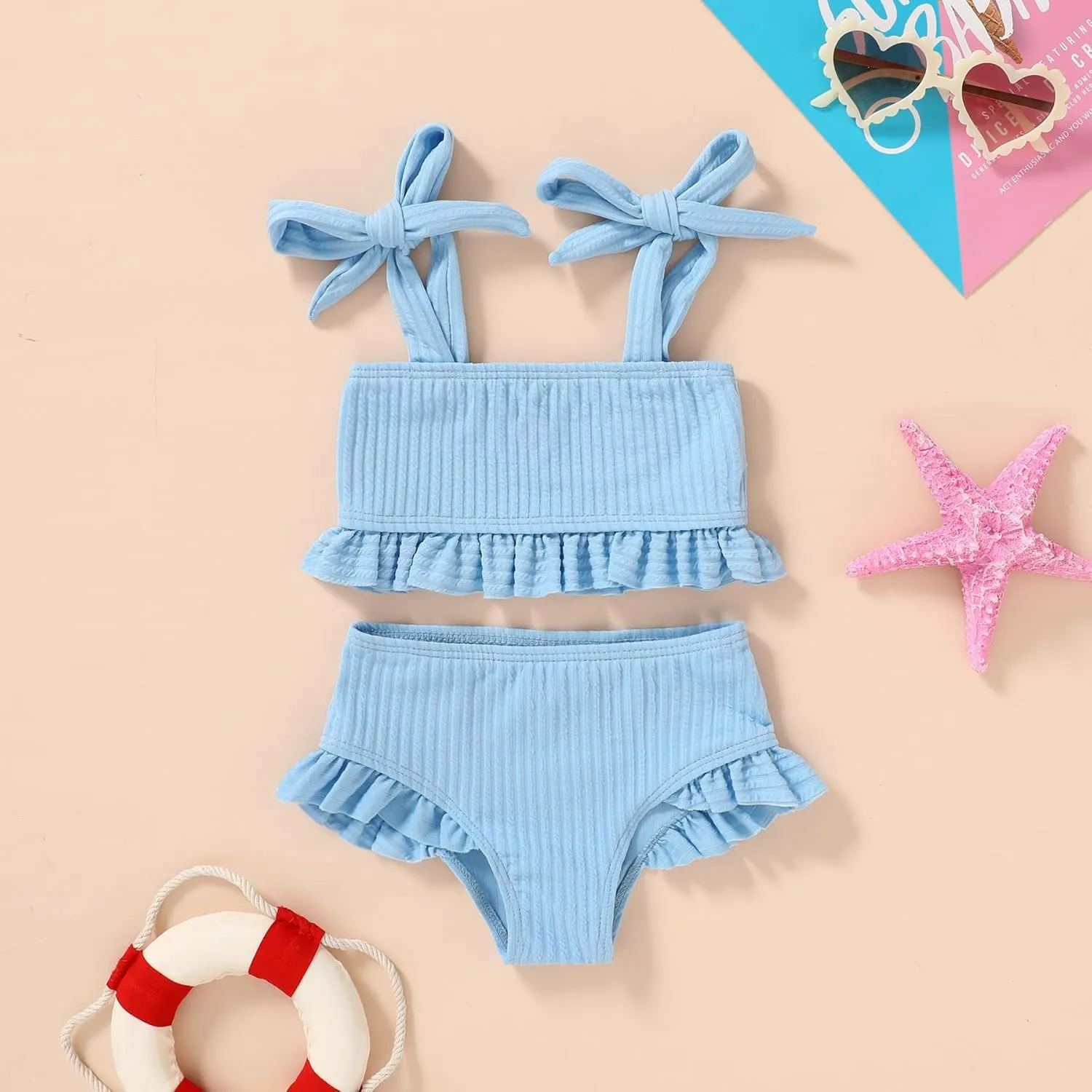 YOUNGER TREE Toddler Girls Two Pieces Swimsuit Color Block Stripe Swimwear Summer Beach Bathing Suit 18M-5T